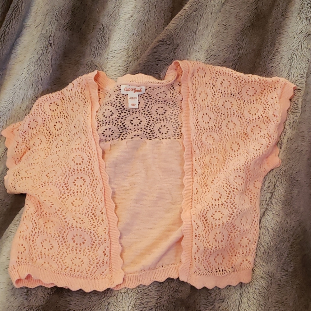 Girls coral embroidered summer cardigan